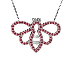 Bumblebee Arı Kolye - Swarovski ve rodolit garnet 14 ayar beyaz altın kolye (40 cm gümüş rolo zincir) #jjpf0o