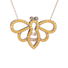 Bumblebee Arı Kolye - Swarovski ve sitrin 14 ayar rose altın kolye (40 cm rose altın rolo zincir) #juy8mv