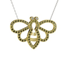 Bumblebee Arı Kolye - Swarovski ve peridot 18 ayar altın kolye (40 cm gümüş rolo zincir) #qysqtq