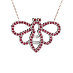 Garnet ve rodolit garnet 8 ayar beyaz altın kolye (40 cm rose altın rolo zincir)