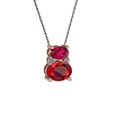 Thea Kolye - Rodolit garnet, garnet ve pırlanta 18 ayar rose altın kolye (0.036 karat, 40 cm gümüş rolo zincir) #13hgy3