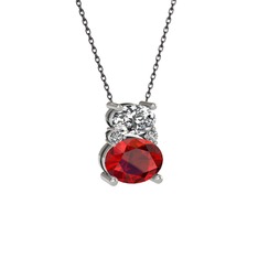 Swarovski ve garnet 18 ayar beyaz altın kolye (40 cm gümüş rolo zincir)