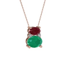 Thea Kolye - Kök yakut, kök zümrüt ve swarovski 925 ayar rose altın kaplama gümüş kolye (40 cm rose altın rolo zincir) #15pu4vb