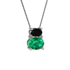 Thea Kolye - Siyah zirkon, yeşil kuvars ve pırlanta 925 ayar gümüş kolye (0.036 karat, 40 cm gümüş rolo zincir) #19kfezm