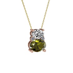 Thea Kolye - Swarovski, peridot ve pırlanta 925 ayar rose altın kaplama gümüş kolye (0.036 karat, 40 cm altın rolo zincir) #1hjrt6r