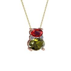 Thea Kolye - Garnet, peridot ve pırlanta 8 ayar rose altın kolye (0.036 karat, 40 cm altın rolo zincir) #1htjaws