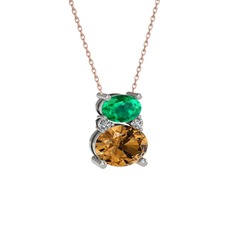 Thea Kolye - Yeşil kuvars, dumanlı kuvars ve swarovski 8 ayar beyaz altın kolye (40 cm rose altın rolo zincir) #1iahrg4