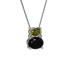 Thea Kolye - Peridot, siyah zirkon ve pırlanta 14 ayar beyaz altın kolye (0.036 karat, 40 cm gümüş rolo zincir) #1ixnez0