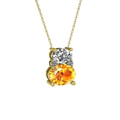 Thea Kolye - Swarovski, sitrin ve pırlanta 14 ayar altın kolye (0.036 karat, 40 cm altın rolo zincir) #1j5pbpv