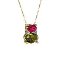 Thea Kolye - Rodolit garnet, peridot ve pırlanta 925 ayar altın kaplama gümüş kolye (0.036 karat, 40 cm altın rolo zincir) #1l263h9