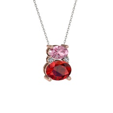 Thea Kolye - Pembe kuvars, garnet ve swarovski 18 ayar rose altın kolye (40 cm beyaz altın rolo zincir) #1m79f1a