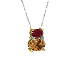Thea Kolye - Kök yakut, dumanlı kuvars ve pırlanta 8 ayar altın kolye (0.036 karat, 40 cm beyaz altın rolo zincir) #1ouh