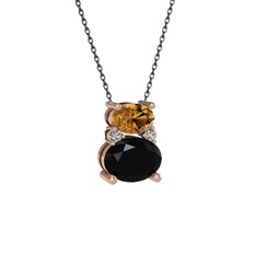 Thea Kolye - Dumanlı kuvars, siyah zirkon ve swarovski 14 ayar rose altın kolye (40 cm gümüş rolo zincir) #1s2lidv
