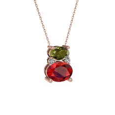 Thea Kolye - Peridot, garnet ve swarovski 14 ayar rose altın kolye (40 cm rose altın rolo zincir) #1szdv74