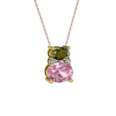 Thea Kolye - Peridot, pembe kuvars ve swarovski 18 ayar altın kolye (40 cm gümüş rolo zincir) #1u4tmbr