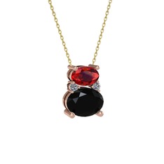 Thea Kolye - Garnet, siyah zirkon ve pırlanta 8 ayar rose altın kolye (0.036 karat, 40 cm altın rolo zincir) #1xxlt7s