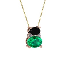 Thea Kolye - Siyah zirkon, yeşil kuvars ve pırlanta 8 ayar rose altın kolye (0.036 karat, 40 cm altın rolo zincir) #3qtk7w