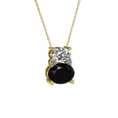 Thea Kolye - Swarovski, siyah zirkon ve pırlanta 18 ayar altın kolye (0.036 karat, 40 cm altın rolo zincir) #48tf6x