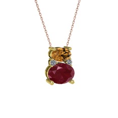 Thea Kolye - Dumanlı kuvars, kök yakut ve pırlanta 14 ayar altın kolye (0.036 karat, 40 cm rose altın rolo zincir) #6r28e1