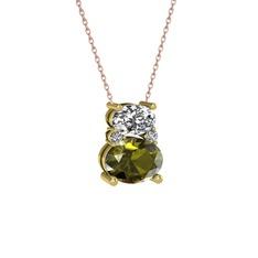 Swarovski ve peridot 8 ayar altın kolye (40 cm gümüş rolo zincir)