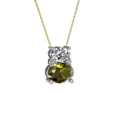 Swarovski ve peridot 14 ayar beyaz altın kolye (40 cm altın rolo zincir)