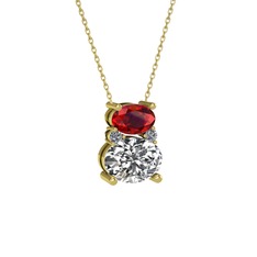 Thea Kolye - Garnet, swarovski ve pırlanta 18 ayar altın kolye (0.036 karat, 40 cm altın rolo zincir) #d156cd