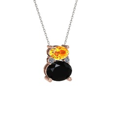 Thea Kolye - Sitrin, siyah zirkon ve pırlanta 14 ayar rose altın kolye (0.036 karat, 40 cm beyaz altın rolo zincir) #gc3rh7