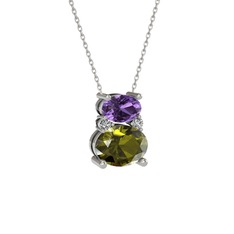 Thea Kolye - Ametist, peridot ve swarovski 8 ayar beyaz altın kolye (40 cm beyaz altın rolo zincir) #l66si1