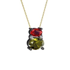 Thea Kolye - Garnet, peridot ve swarovski 925 ayar siyah rodyum kaplama gümüş kolye (40 cm altın rolo zincir) #m2z5lc