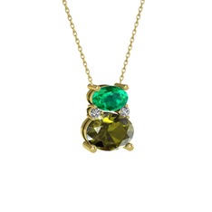 Thea Kolye - Yeşil kuvars, peridot ve swarovski 18 ayar altın kolye (40 cm altın rolo zincir) #njq9ke