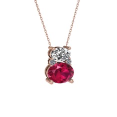 Thea Kolye - Swarovski, rodolit garnet ve pırlanta 8 ayar rose altın kolye (0.036 karat, 40 cm rose altın rolo zincir) #oij2z6