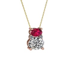 Thea Kolye - Rodolit garnet, swarovski ve pırlanta 14 ayar rose altın kolye (0.036 karat, 40 cm altın rolo zincir) #olou70