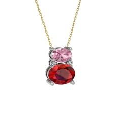 Thea Kolye - Pembe kuvars, garnet ve swarovski 14 ayar beyaz altın kolye (40 cm altın rolo zincir) #oxg1tp