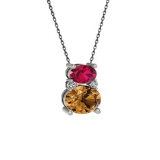 Thea Kolye - Rodolit garnet, dumanlı kuvars ve swarovski 14 ayar beyaz altın kolye (40 cm gümüş rolo zincir) #pgyw6t