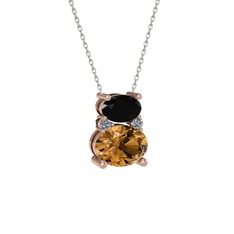 Thea Kolye - Siyah zirkon, dumanlı kuvars ve pırlanta 18 ayar rose altın kolye (0.036 karat, 40 cm gümüş rolo zincir) #qcfrff