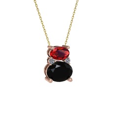 Thea Kolye - Garnet, siyah zirkon ve pırlanta 8 ayar rose altın kolye (0.036 karat, 40 cm altın rolo zincir) #qo1swe