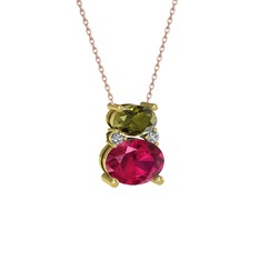 Thea Kolye - Peridot, rodolit garnet ve swarovski 925 ayar altın kaplama gümüş kolye (40 cm gümüş rolo zincir) #spar35