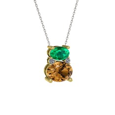 Thea Kolye - Yeşil kuvars, dumanlı kuvars ve pırlanta 18 ayar altın kolye (0.036 karat, 40 cm gümüş rolo zincir) #uqvhit