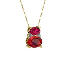 Thea Kolye - Rodolit garnet, garnet ve pırlanta 18 ayar altın kolye (0.036 karat, 40 cm altın rolo zincir) #vrhh9b