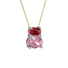 Thea Kolye - Garnet, pembe kuvars ve swarovski 14 ayar beyaz altın kolye (40 cm altın rolo zincir) #whcud8