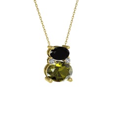 Thea Kolye - Siyah zirkon, peridot ve swarovski 14 ayar altın kolye (40 cm altın rolo zincir) #wnxww1