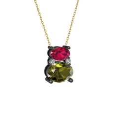 Thea Kolye - Rodolit garnet, peridot ve swarovski 925 ayar siyah rodyum kaplama gümüş kolye (40 cm gümüş rolo zincir) #xlpdcg