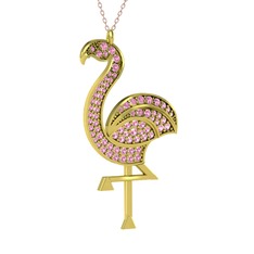 Isla Flamingo Kolye - Pembe kuvars 18 ayar altın kolye (40 cm rose altın rolo zincir) #135uagy