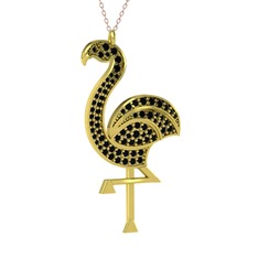 Isla Flamingo Kolye - Siyah zirkon 925 ayar altın kaplama gümüş kolye (40 cm rose altın rolo zincir) #17sjhp5