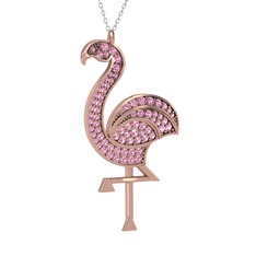 Isla Flamingo Kolye - Pembe kuvars 18 ayar rose altın kolye (40 cm beyaz altın rolo zincir) #183bgr4