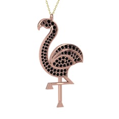 Isla Flamingo Kolye - Siyah zirkon 8 ayar rose altın kolye (40 cm altın rolo zincir) #19gf02r
