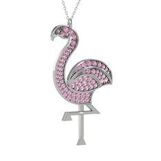 Isla Flamingo Kolye - Pembe kuvars 925 ayar gümüş kolye (40 cm beyaz altın rolo zincir) #1le2ch0