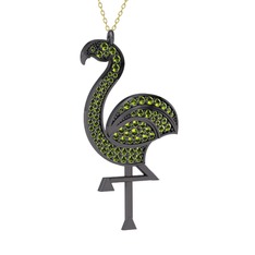 Isla Flamingo Kolye - Peridot 925 ayar siyah rodyum kaplama gümüş kolye (40 cm altın rolo zincir) #1me03i1