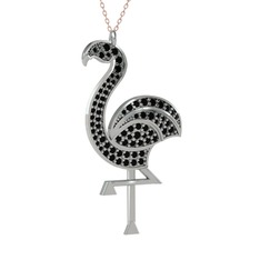 Isla Flamingo Kolye - Siyah zirkon 925 ayar gümüş kolye (40 cm rose altın rolo zincir) #1qmhqbm