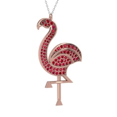 Isla Flamingo Kolye - Rodolit garnet 14 ayar rose altın kolye (40 cm beyaz altın rolo zincir) #1t3g44t